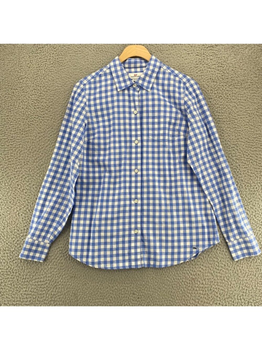 Vineyard Vines Shirt Womens 6 Blue Gingham Plaid Collared Button Up Long Sleeves